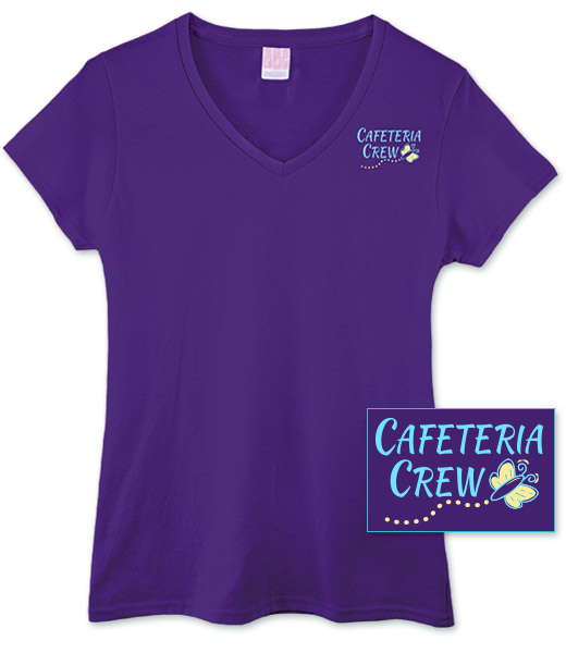 Photo of Ladies V-Neck Tee for School Cooks and Education Workers.